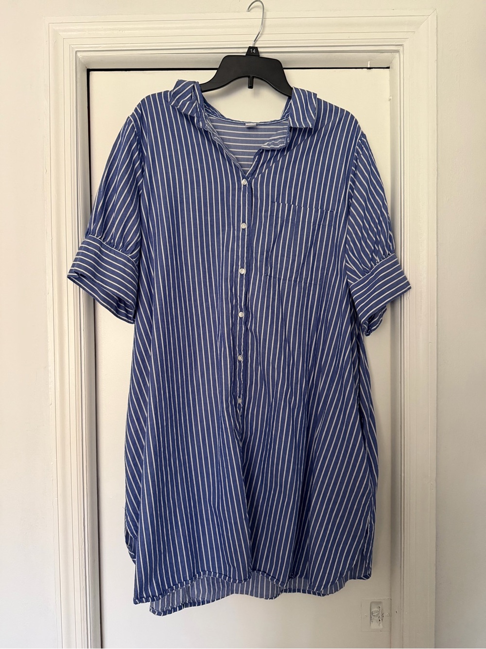 Old Navy Blue & White Striped Button-Up Dress Plus - Size 2X